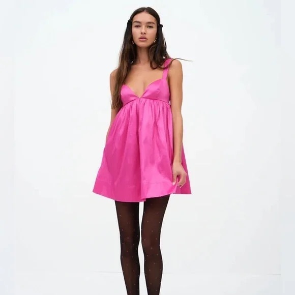 For Love & Lemons Selena Mini Dress Bright Shine Hot Pink NWT